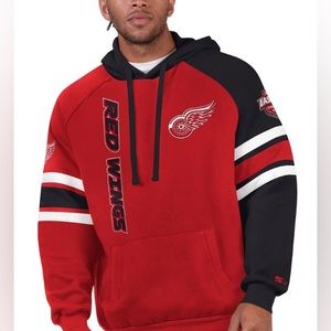 Men's Detroit Red Wings Starter Red/Black Gauntlet Raglan Pullover Hoodie